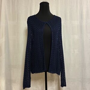 Vintage Valerie Stevens Navy Crochet Knit Cardigan Long Sleeve w/buttons Size L